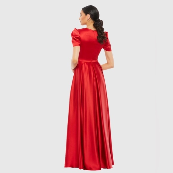 IEENA FOR MAC DUGGAL 26606 NWT Puff Sleeve V-Neck Satin Gown - Picture 2 of 6